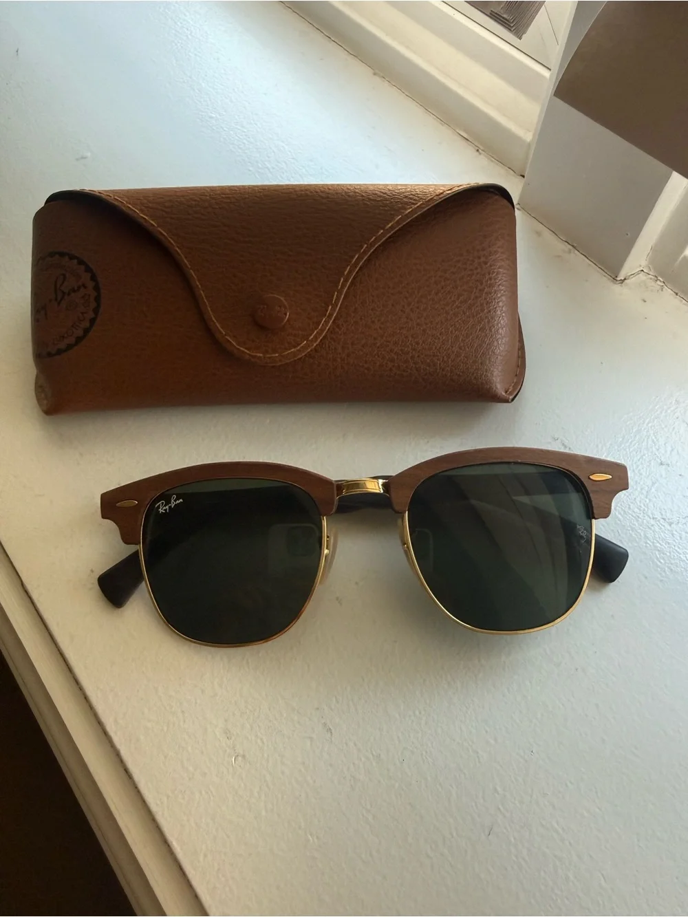 Ray-Ban Clubmaster Style Wood Frame Sunglasses